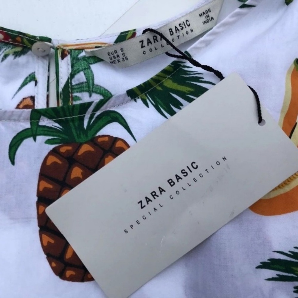 Zara Tropical Fruit Print Crop Blouse Shirt Small - Picture 4 of 7
